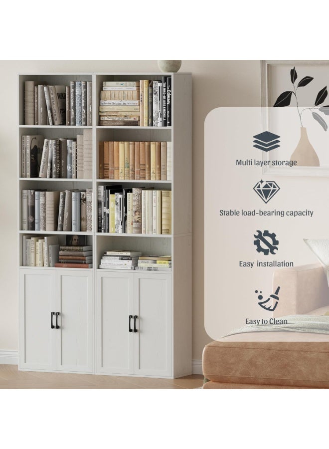 شوغوري أرفف كتب طويلة وخزائن كتب، رف كتب عصري بـ 4 أرفف مفتوحة واسعة، خزانة كتب بأبواب قائمة على الأرض بـ 6 أرفف تخزين للمكتب المنزلي وغرفة المعيشة - Image 5