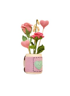 Happy Threads Happy Threads | Crocheted Rose and Heart Floral Arrangement,Best décorative Items for Home & Offices, Ideal Gifts for Women, Family, Friends on Valentines, Birthdays, Weddings and Other Occassions  - Image 1
