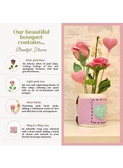 Happy Threads Happy Threads | Crocheted Rose and Heart Floral Arrangement,Best décorative Items for Home & Offices, Ideal Gifts for Women, Family, Friends on Valentines, Birthdays, Weddings and Other Occassions  - Image 4