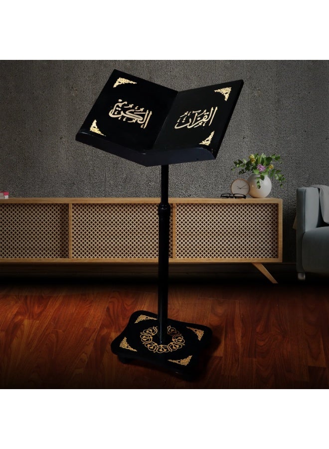 سندس حامل مصحف خشبي قابل للتعديل بعجلات - حامل كتب إسلامية متحرك وخفيف الوزن، ارتفاع قابل للتعديل حتى 135 سم، لوحة قراءة عريضة - أسود - Image 3