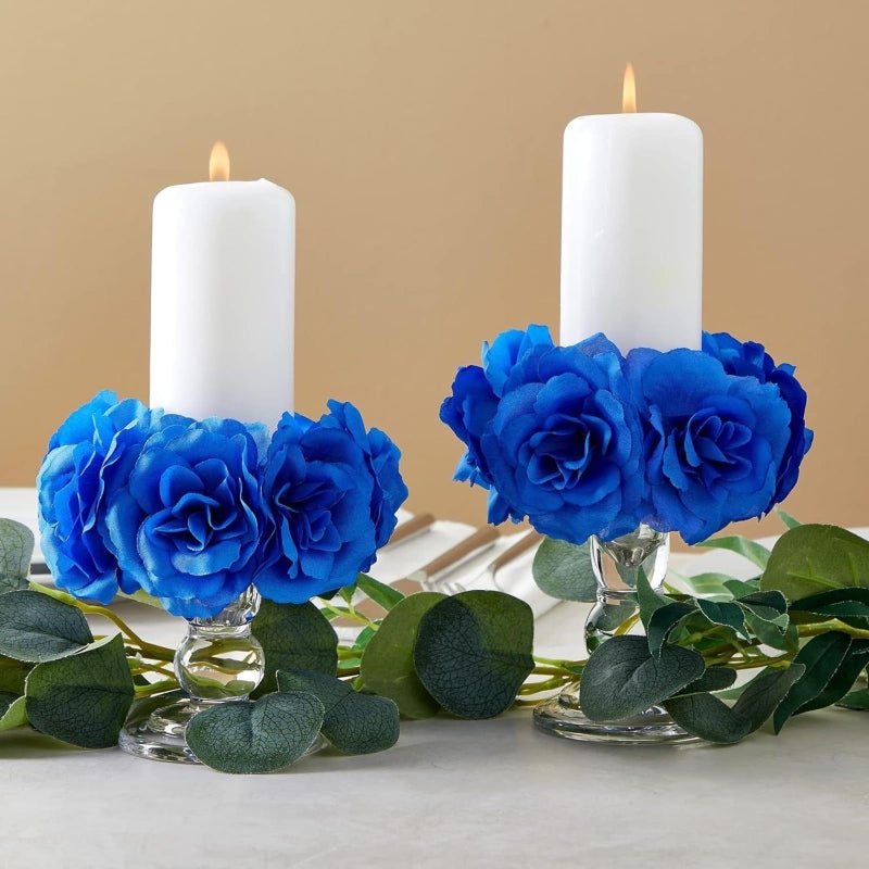 Bright Creations Blue Roses Artificial Flowers - Set of 50 3 in Stemless Silk Roses - Royal Blue Reusable Water-Resistant Faux Bouquet Decor for Wedding & Home - Image 5