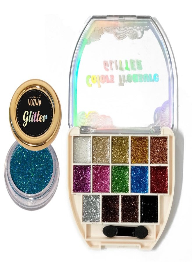 Vozwa Pressed Glitter Eyeshadow Palette with Holographic Sky Blue Glitter - Image 1