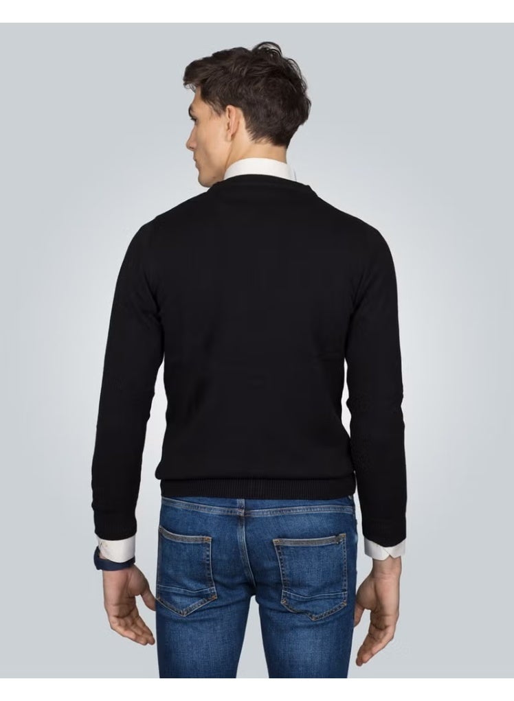 Tudors V-Neck Black Basic Cotton Men's Cardigan - Image 3