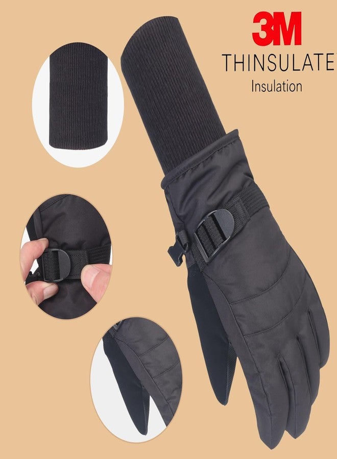 XTACER Boy's Girl's Kid's Ski Snow Gloves Snowboard Winter Warm Cold Weather Gloves for Boys Girls Children (Black-Long Cuff, 4-6 Years) - Image 5