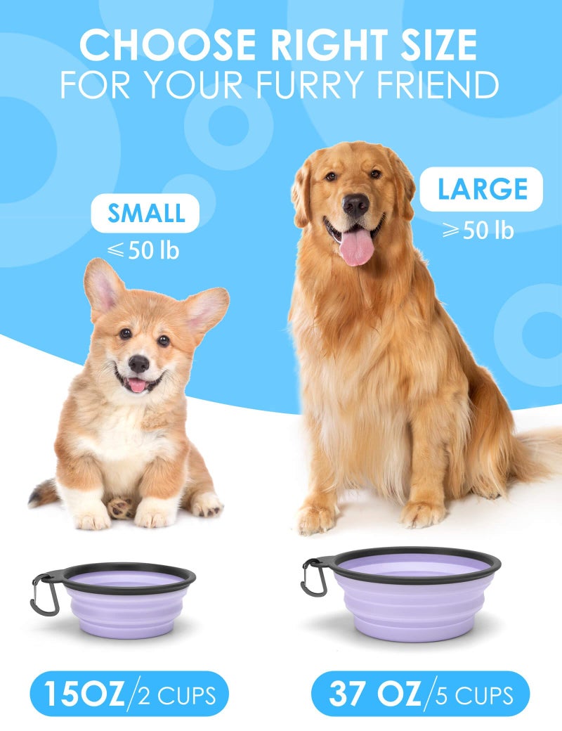 Aonkey Collapsible Dog Bowls with Bottle Carrier, 2 Pack Travel Dog Water Bowl Upgraded Carabiner, One-piece Molded Rim No Fall Off or Crack, Foldable Silicone Portable for Pets Walking Hiking 15oz - Image 5