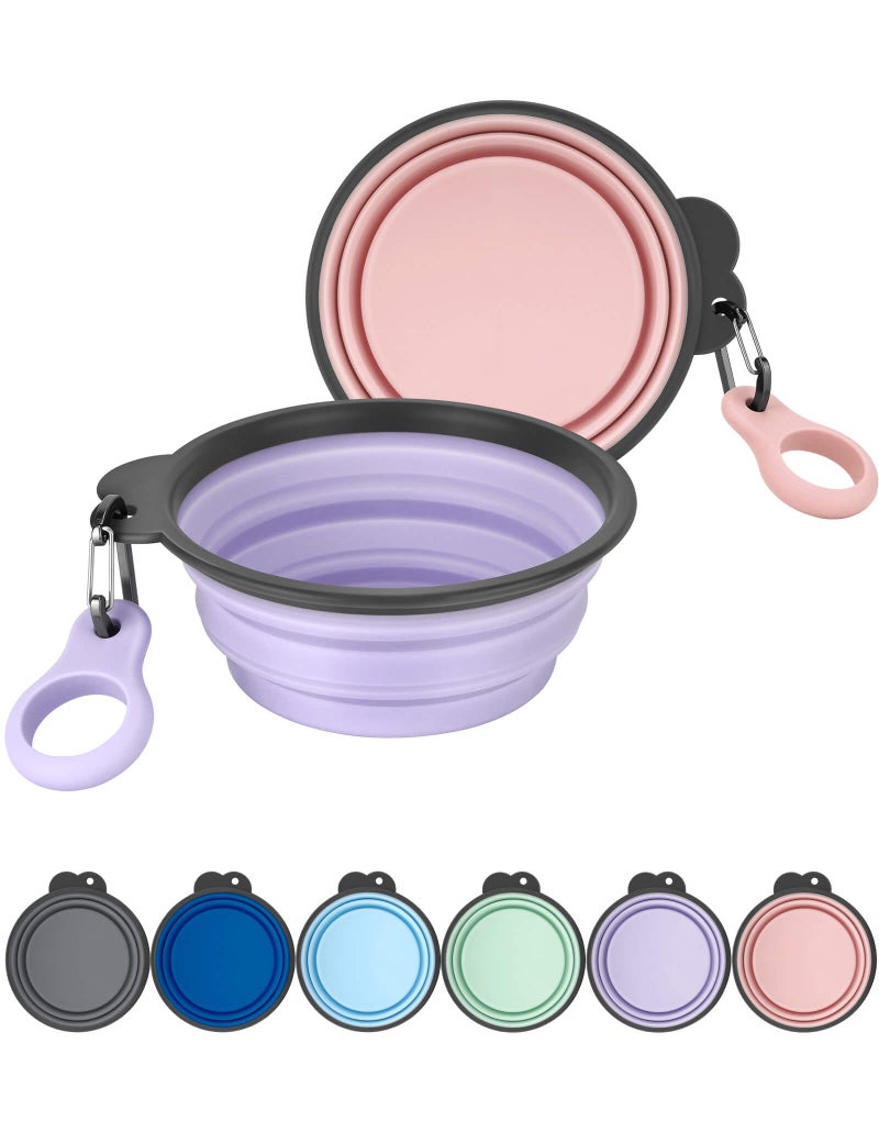Aonkey Collapsible Dog Bowls with Bottle Carrier, 2 Pack Travel Dog Water Bowl Upgraded Carabiner, One-piece Molded Rim No Fall Off or Crack, Foldable Silicone Portable for Pets Walking Hiking 15oz - Image 1