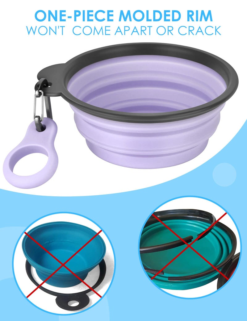Aonkey Collapsible Dog Bowls with Bottle Carrier, 2 Pack Travel Dog Water Bowl Upgraded Carabiner, One-piece Molded Rim No Fall Off or Crack, Foldable Silicone Portable for Pets Walking Hiking 15oz - Image 4