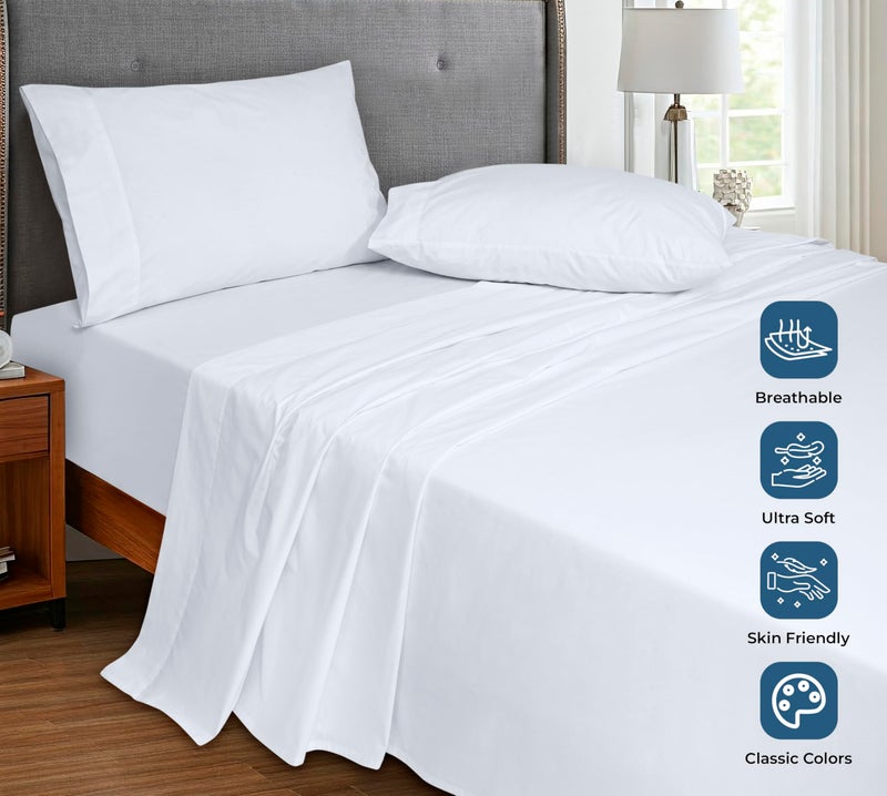Royale Linens 100% Organic Cotton Queen Flat Sheet Only - Super Soft - Percale Top Sheets - Queen Flat Sheet Sold Separately - Breathable, Cool & Crisp White Sheets Only (90" x 102", White) - Image 4