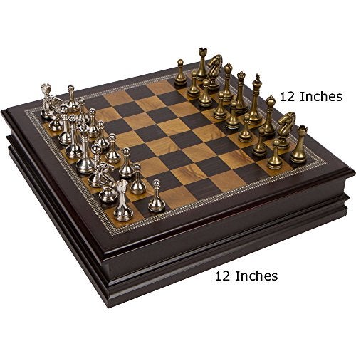 Best Chess Set مجموعة لعبة الشطرنج الخشبية المزخرفة مع قطع معدنية، متوسطة 12 × 12 بوصة - Image 2