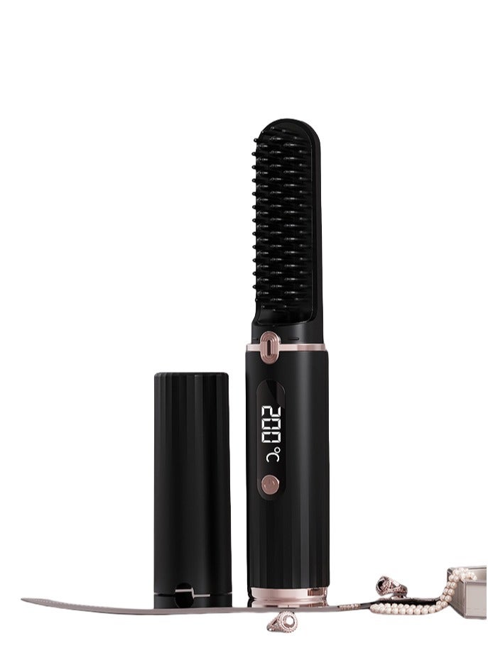 Cordless Beard Straightener Comb & Hair Straightener Brush for Men or Women, 15S Fast Heat up, Anti-Scald, 4 Tem Display, Auto Off, Portable Hair Straightening Comb for Travel (Black) - Image 1