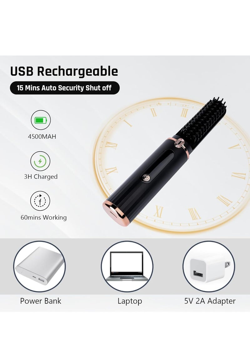 Cordless Beard Straightener Comb & Hair Straightener Brush for Men or Women, 15S Fast Heat up, Anti-Scald, 4 Tem Display, Auto Off, Portable Hair Straightening Comb for Travel (Black) - Image 4