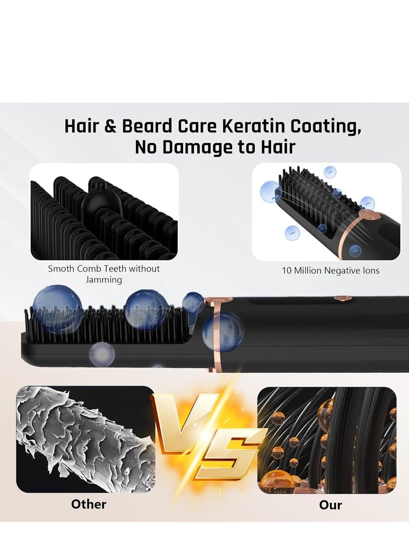 Cordless Beard Straightener Comb & Hair Straightener Brush for Men or Women, 15S Fast Heat up, Anti-Scald, 4 Tem Display, Auto Off, Portable Hair Straightening Comb for Travel (Black) - Image 5