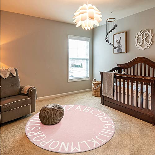 Topotdor Round Kids Play Rug Alphabet Nursery Area Rug Extra Large Soft Crawling Play Mat for Children Toddlers Bedroom (71 inch, Pink) - Image 3