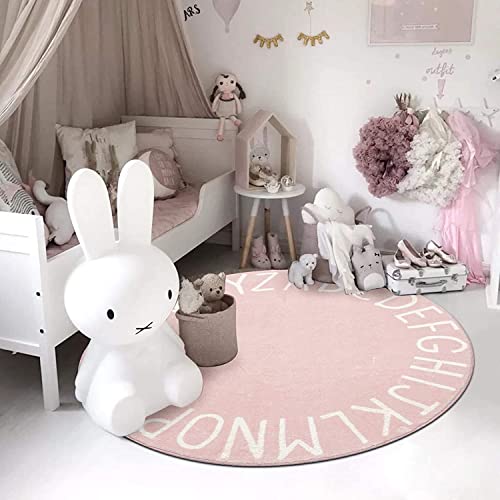 Topotdor Round Kids Play Rug Alphabet Nursery Area Rug Extra Large Soft Crawling Play Mat for Children Toddlers Bedroom (71 inch, Pink) - Image 4