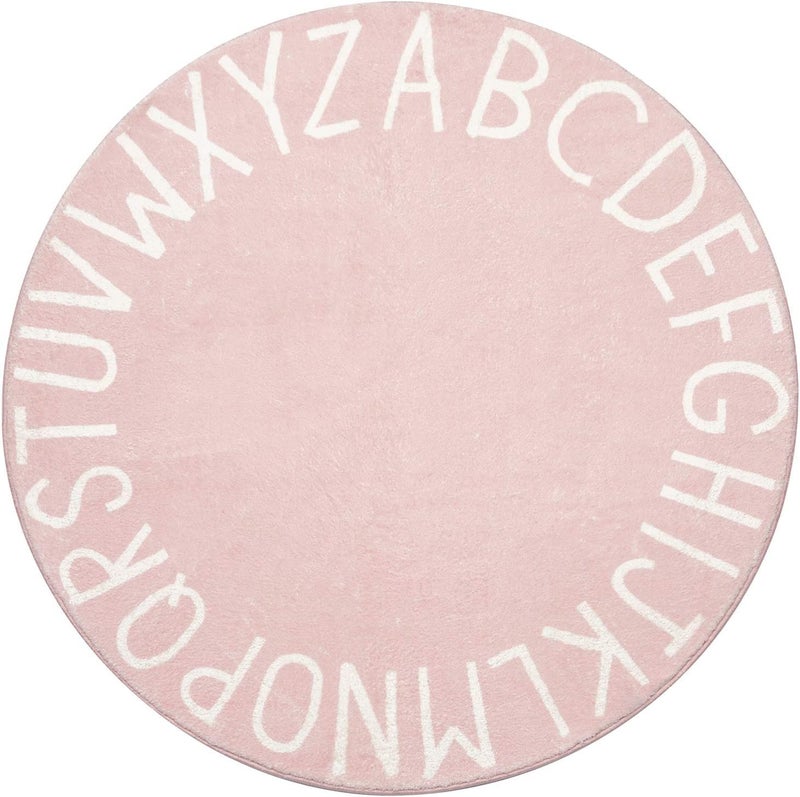 Topotdor Round Kids Play Rug Alphabet Nursery Area Rug Extra Large Soft Crawling Play Mat for Children Toddlers Bedroom (71 inch, Pink) - Image 1