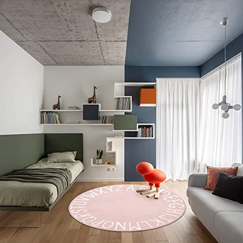 Topotdor Round Kids Play Rug Alphabet Nursery Area Rug Extra Large Soft Crawling Play Mat for Children Toddlers Bedroom (71 inch, Pink) - Image 5