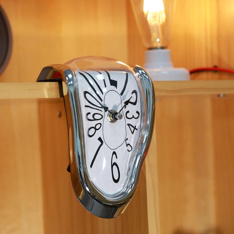 FAREVER Melting Clock, Salvador Dali Watch Melted Clock for Decorative Home Office Shelf Desk Table Funny Creative Gift, Arab Silver - Image 4