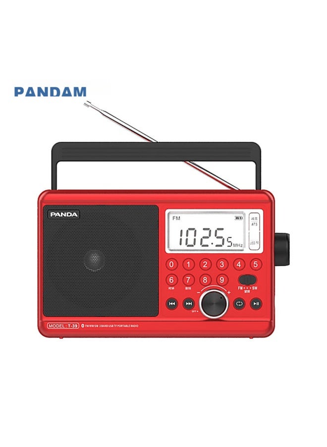 Panda T-39 Digital Display Radio All-band Desktop Player For Elderly, With Sd Card Usb Drive Slots, Rechargeable Semiconductor, Red - Image 1