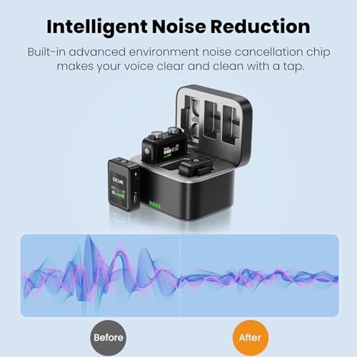 SJCAM M1 Wireless Lavalier Microphone | Pro Noise Cancellation-24H Duration-50m (165ft) Transmission | Microphone for PC, iPhone,Android, Record Interview, Vlogs with (2TX+1RX) Charging Case | Black - Image 4