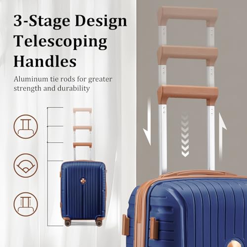Joyway Luggage Sets 5 Piece PP Hardshell Carry on Suitcase, Travel Lightweight Carry-on with Double Spinner Wheels and TSA Lock, Blue - Image 5