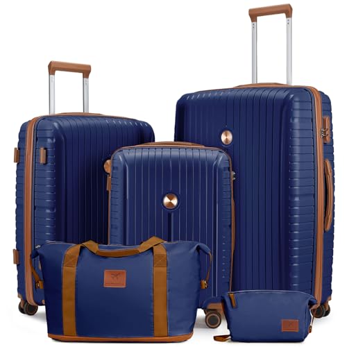 Joyway Luggage Sets 5 Piece PP Hardshell Carry on Suitcase, Travel Lightweight Carry-on with Double Spinner Wheels and TSA Lock, Blue - Image 1