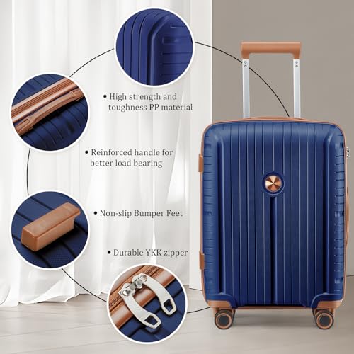 Joyway Luggage Sets 5 Piece PP Hardshell Carry on Suitcase, Travel Lightweight Carry-on with Double Spinner Wheels and TSA Lock, Blue - Image 2