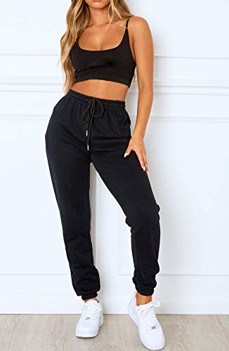 Waitfairy Sweatpants Women - Joggers for Women High Waist Baggy Sweat Pants for Womens Joggers with Pockets Black S - Image 5