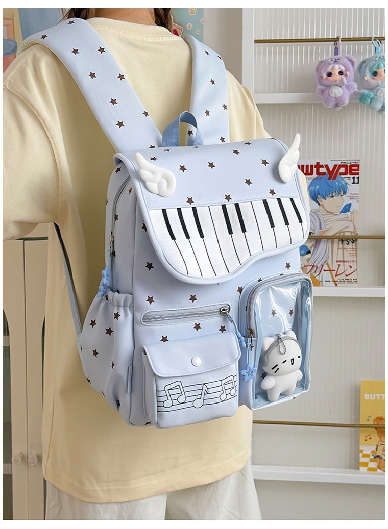Aesthetic Korean Style Piano & Star Campus Backpack for Teen Girls, Junior/Senior High School Student Daypack - Image 3