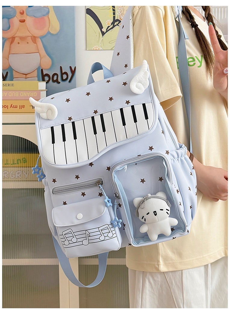 Aesthetic Korean Style Piano & Star Campus Backpack for Teen Girls, Junior/Senior High School Student Daypack - Image 4