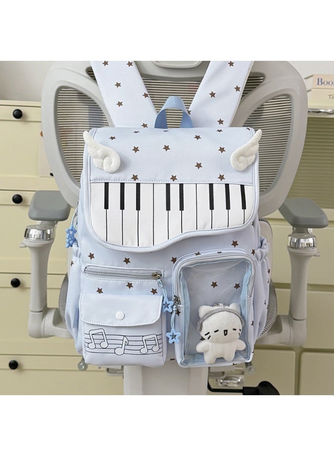 Aesthetic Korean Style Piano & Star Campus Backpack for Teen Girls, Junior/Senior High School Student Daypack - Image 1