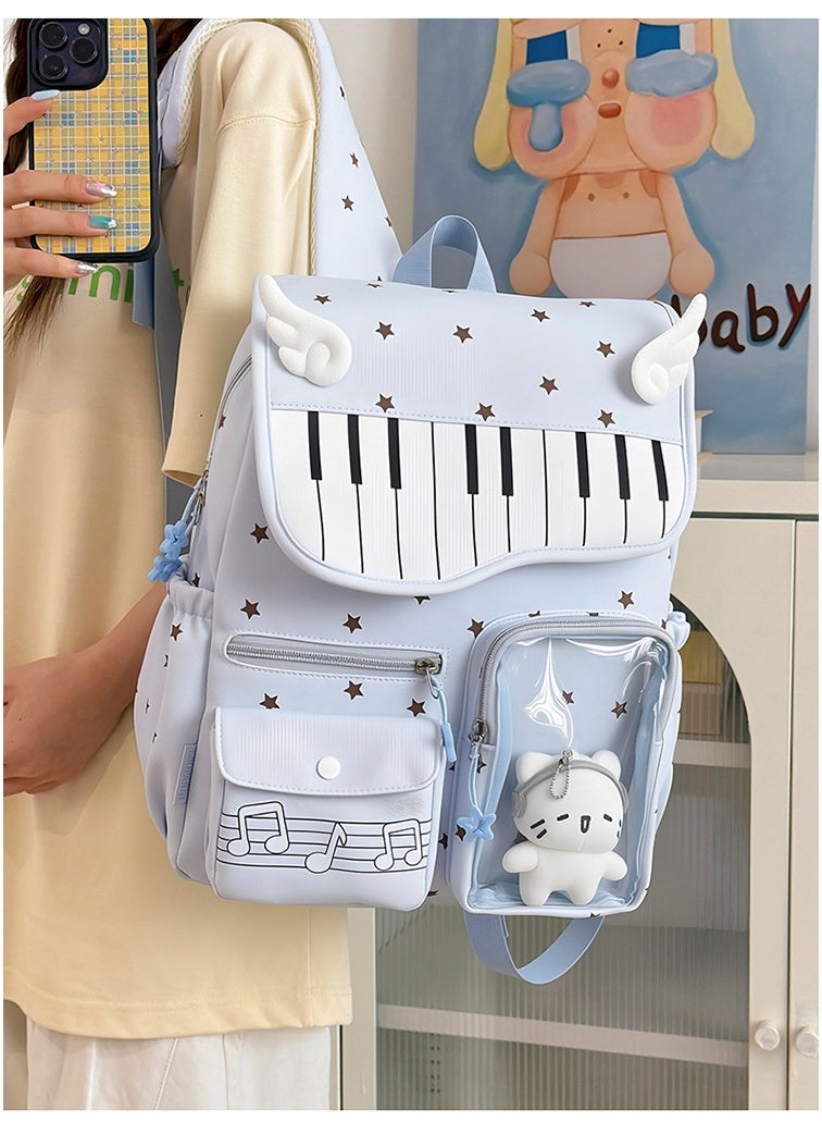 Aesthetic Korean Style Piano & Star Campus Backpack for Teen Girls, Junior/Senior High School Student Daypack - Image 2