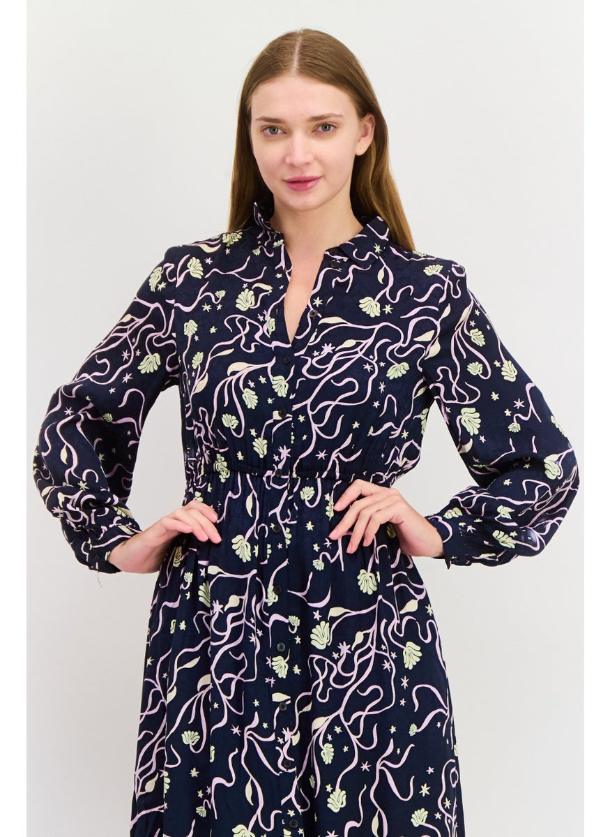 Scotch & Soda - Women Printed Midi Dress, Black Combo - Image 1