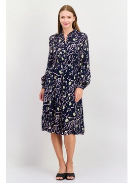Women Printed Midi Dress, Black Combo
