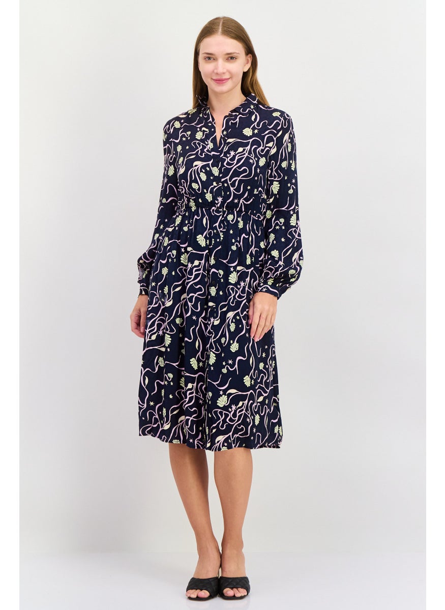 Scotch & Soda - Women Printed Midi Dress, Black Combo - Image 1