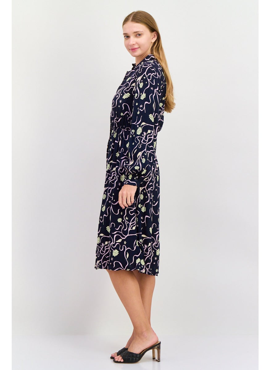 Scotch & Soda - Women Printed Midi Dress, Black Combo - Image 1