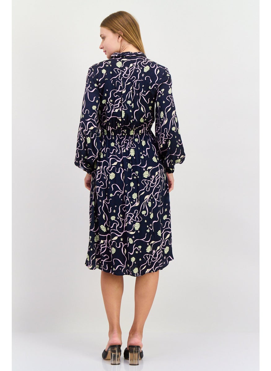 Scotch & Soda - Women Printed Midi Dress, Black Combo - Image 1