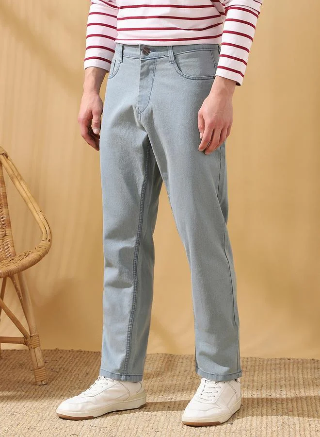 Dennis Lingo Men's Indigo Cotton Blend Solid Pattern Full Length Relaxed Jeans