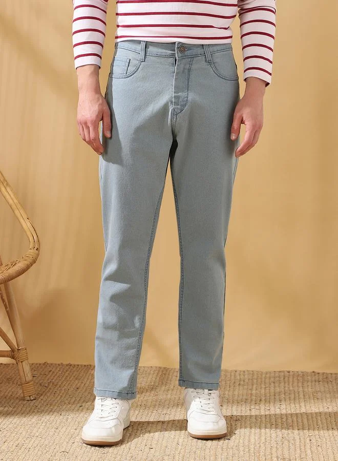 Dennis Lingo Men's Indigo Cotton Blend Solid Pattern Full Length Relaxed Jeans