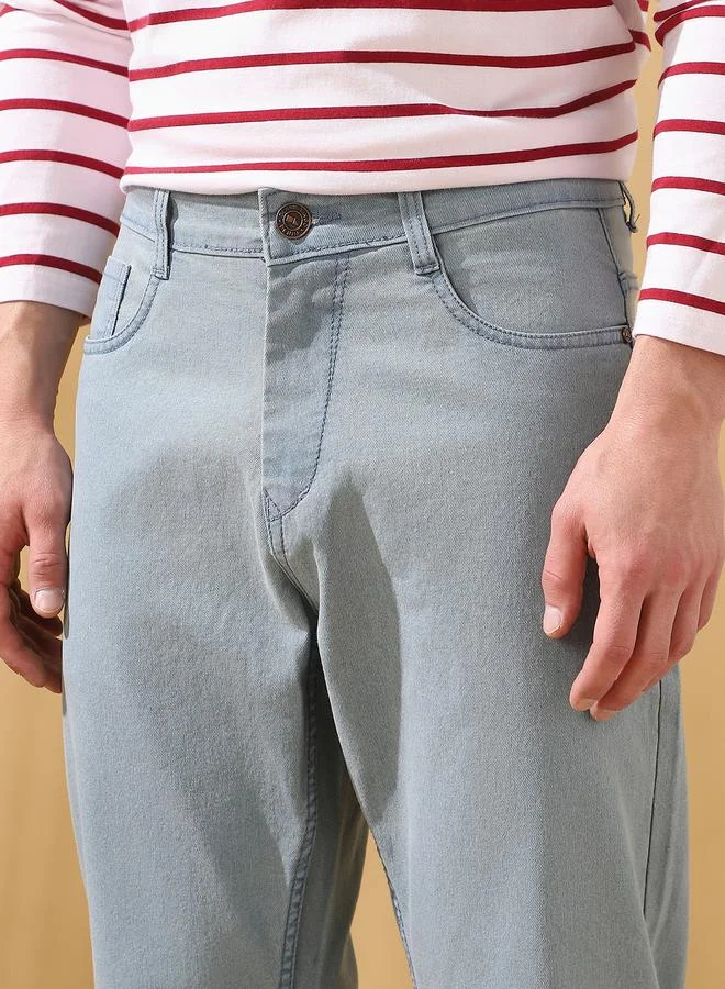 Dennis Lingo Men's Indigo Cotton Blend Solid Pattern Full Length Relaxed Jeans