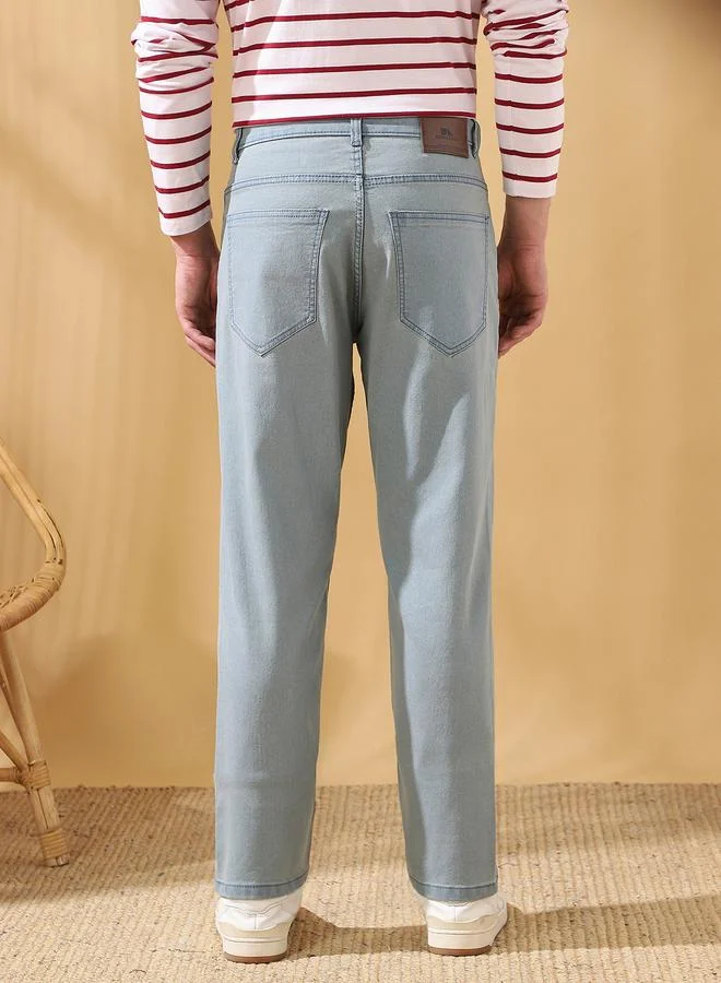 Dennis Lingo Men's Indigo Cotton Blend Solid Pattern Full Length Relaxed Jeans