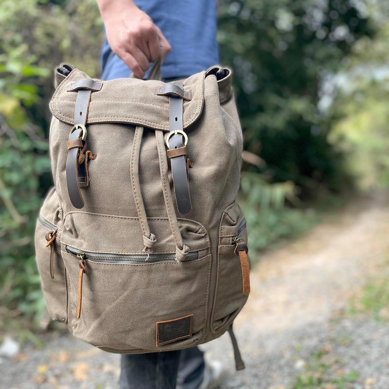 AUGUR High Capacity Canvas Vintage Backpack - for Camping Hiking Travel 12-17" Laptop - Image 3