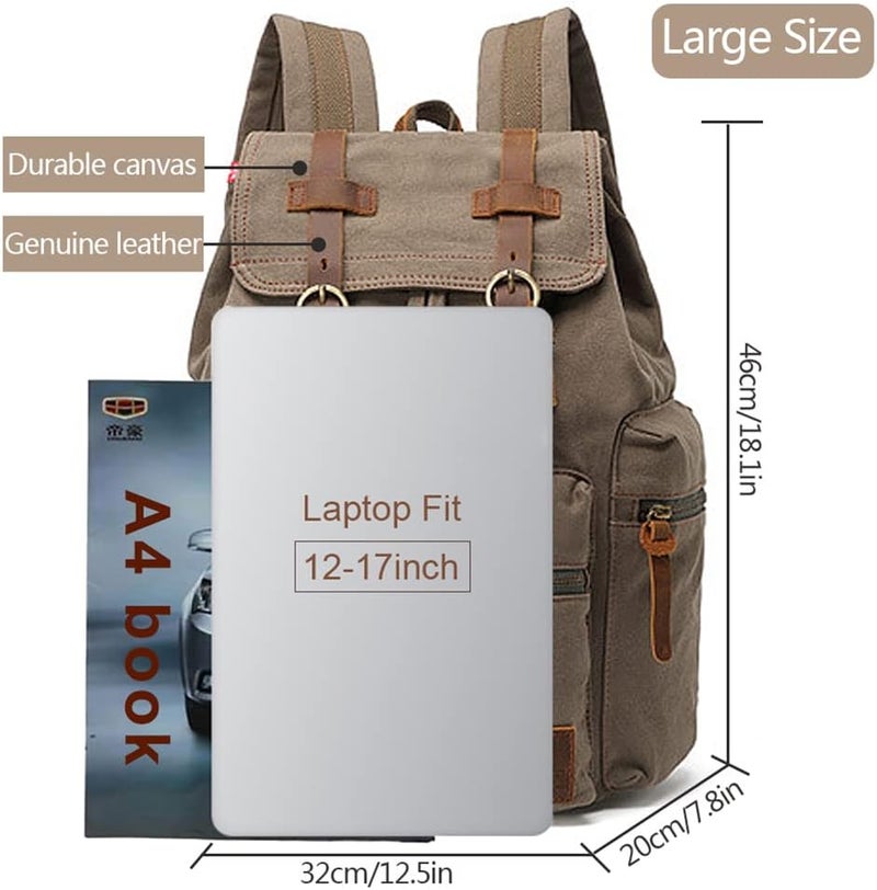 AUGUR High Capacity Canvas Vintage Backpack - for Camping Hiking Travel 12-17" Laptop - Image 1