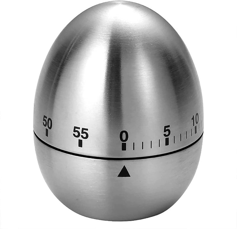 CESITRA New Mechanical Egg Shape Kitchen Timer Stainless Steel Machinery Count Down Reminder Alarm Clock with 60 Minutes for Cooking - Image 1