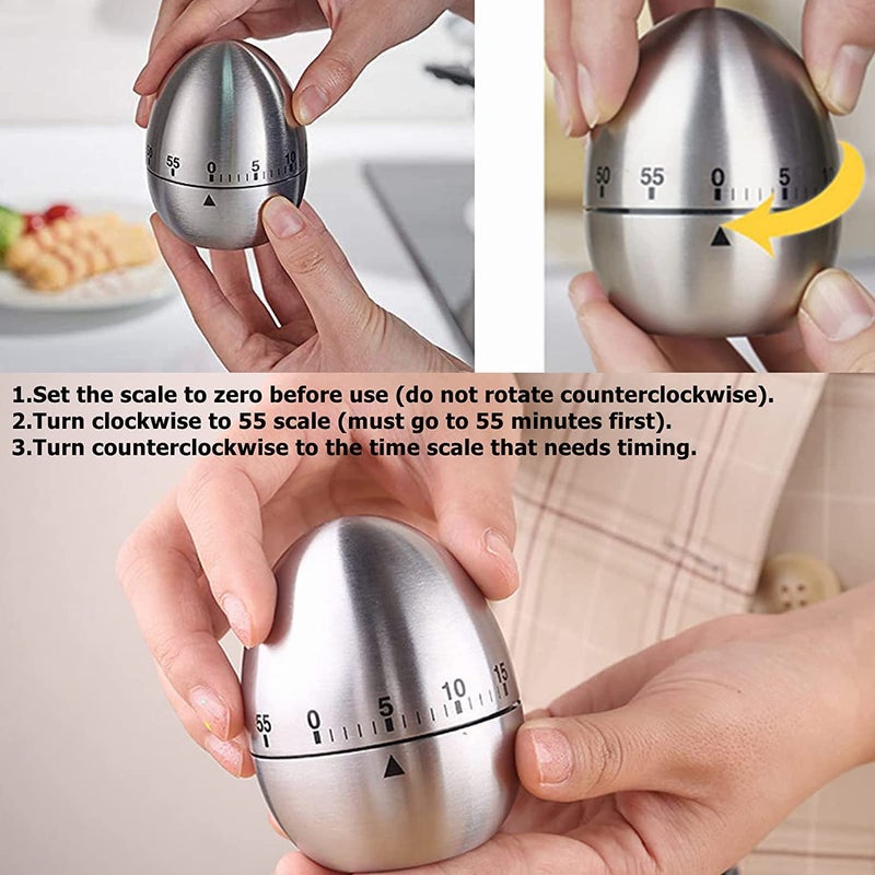 CESITRA New Mechanical Egg Shape Kitchen Timer Stainless Steel Machinery Count Down Reminder Alarm Clock with 60 Minutes for Cooking - Image 2