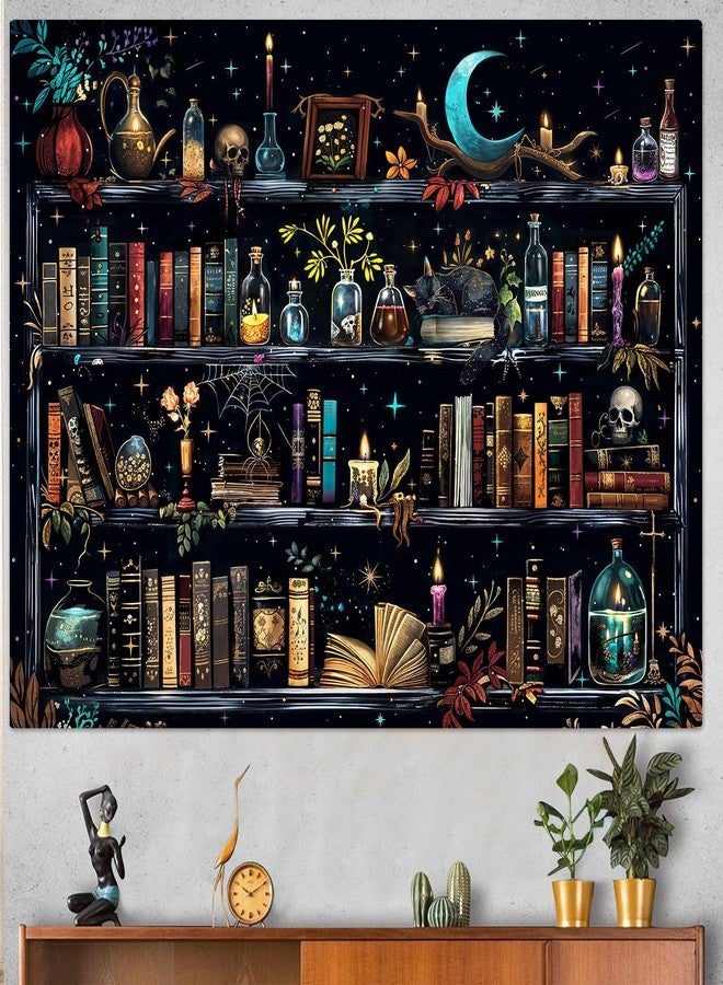 Accnicc Magic Bookshelf Tapestry Magical Witchy Potion Dark Hippie Haloween Tapestries Wall Hanging Gothic Skull Black Cat Library Book Tapestry for Bedroom Living Room Dorm 80 x 60 inch - Image 3