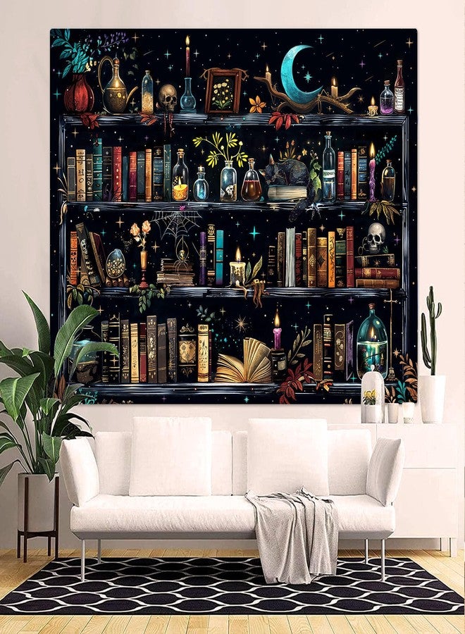 Accnicc Magic Bookshelf Tapestry Magical Witchy Potion Dark Hippie Haloween Tapestries Wall Hanging Gothic Skull Black Cat Library Book Tapestry for Bedroom Living Room Dorm 80 x 60 inch - Image 4