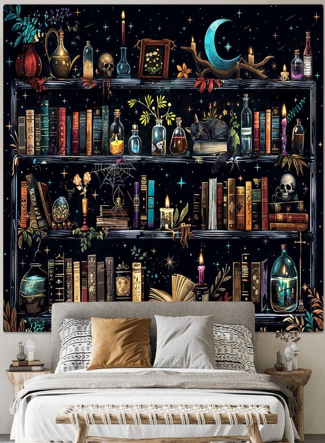 Accnicc Magic Bookshelf Tapestry Magical Witchy Potion Dark Hippie Haloween Tapestries Wall Hanging Gothic Skull Black Cat Library Book Tapestry for Bedroom Living Room Dorm 80 x 60 inch - Image 2
