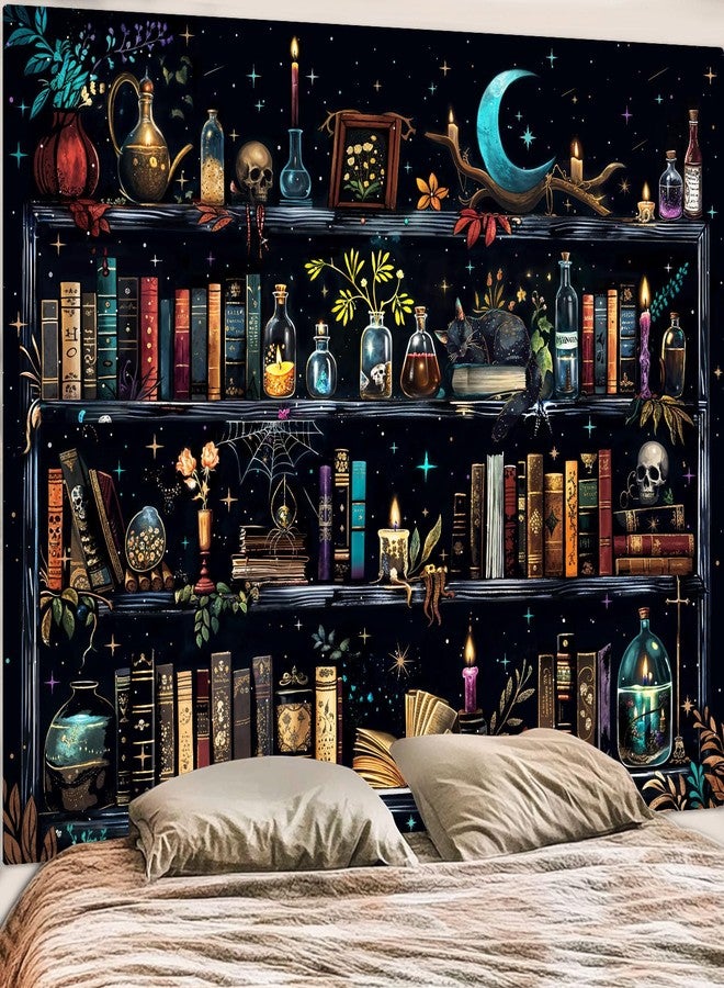 Accnicc Magic Bookshelf Tapestry Magical Witchy Potion Dark Hippie Haloween Tapestries Wall Hanging Gothic Skull Black Cat Library Book Tapestry for Bedroom Living Room Dorm 80 x 60 inch - Image 5
