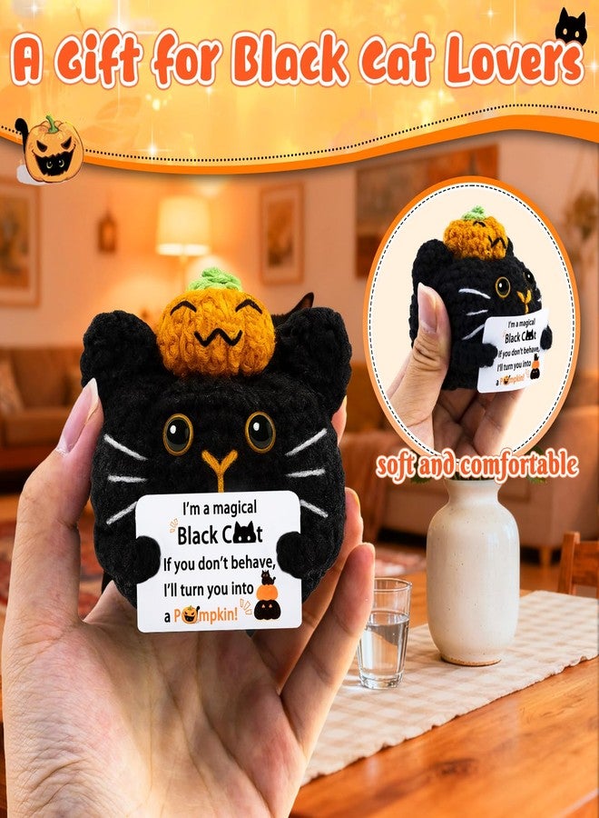 Aisity Black Cat Gifts for Women Men Halloween Stuff Cats Stocking Stuffers for Teen Girl Black Cat Boo Basket Stuffers for Women Cats Crochet Doll - Image 2