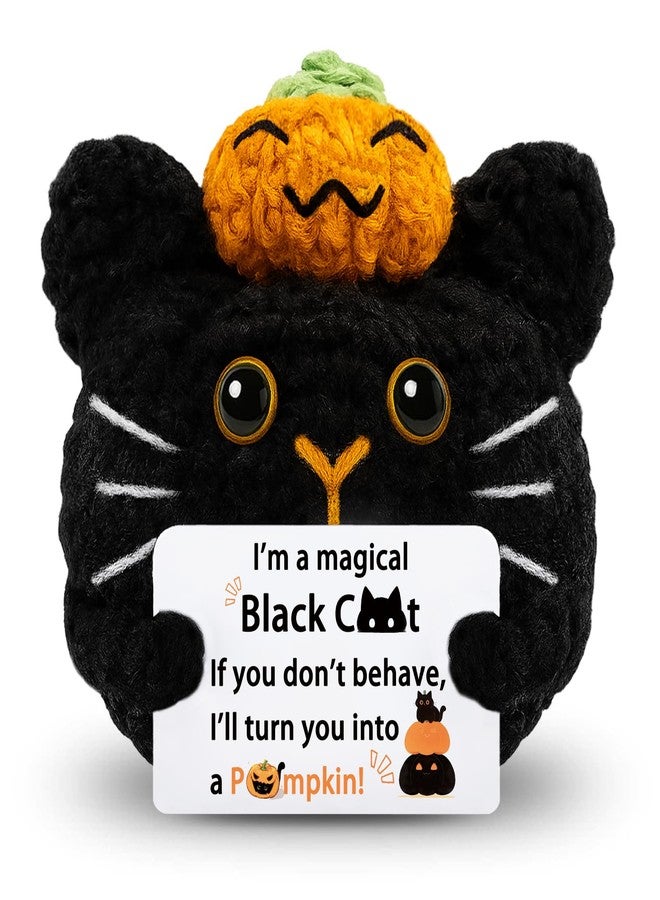 Aisity Black Cat Gifts for Women Men Halloween Stuff Cats Stocking Stuffers for Teen Girl Black Cat Boo Basket Stuffers for Women Cats Crochet Doll - Image 1